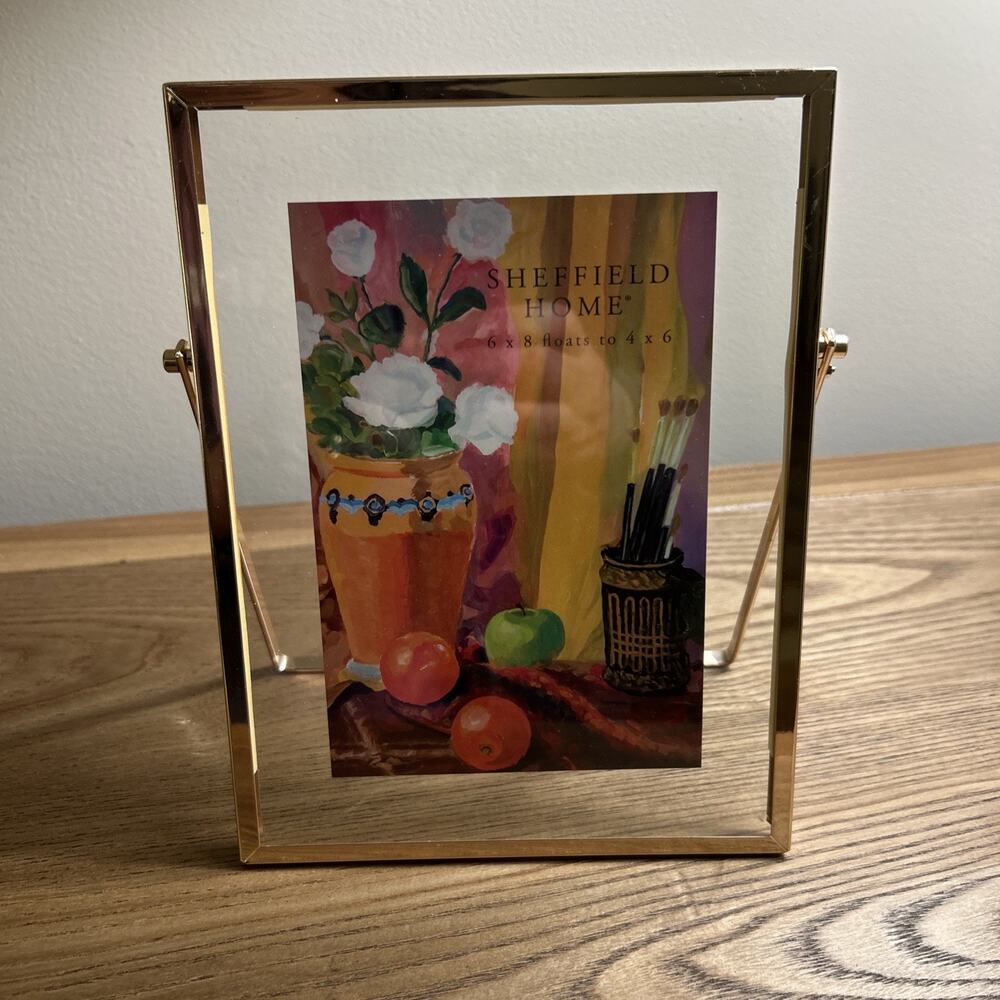 NEW! Sheffield Home Picture Frame 6 x 8 Floats to 4 x 6 Gold Tone w/ Swing Stand
